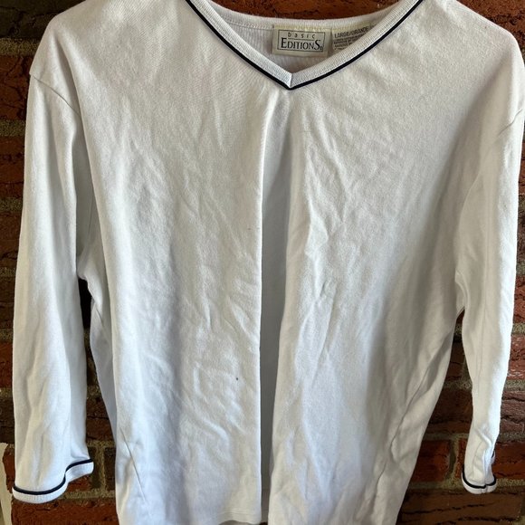 BASIC ELEMENTS, WHITE TEE WITH NAVY TRIM, LARGE - Picture 1 of 2